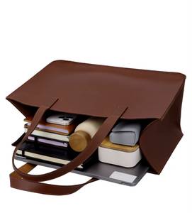 Bolso Tote de Cuero Genuino, Gran Capacidad, Diseño Minimalista, Unisex, Uso Diario, Parte Superior Abierta, Color Marrón - Product Image 4