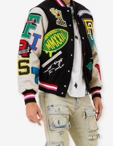 Veste universitaire en cuir PU brodée en chenille de haute qualité, unisexe, avec logo personnalisé, patch chaîne, style Letterman YC105, veste bomber vintage - Product Image 2