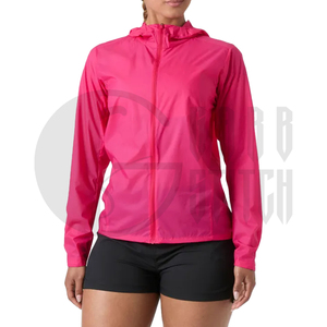 Women's <b>Pink</b> Hooded Windproof <b>Jacket</b> Full Sleeve Zipper Closure Lightweight Polyester Spring Wear - Product Image 3