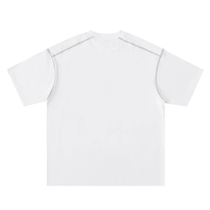 เสื้อยืดผู้ชายสไตล์เรโทรลำลองใส่สบายในฤดูร้อน ดีไซน์เส้นด้ายคู่ ไหล่ตก แต่งเส้นตัดกัน สีพื้น - Product Image 2