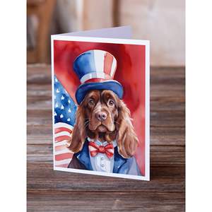 Whimsical Sussex Spaniel Patriotic American Note Cards Pack 8 Blank A7 Size <b>5x7</b> Greeting Cards with <b>Envelopes</b> - Product Image 2