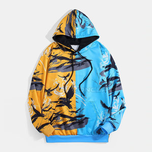 Sweat-shirt à capuche pour homme, imprimé par sublimation, motif oiseaux bleus et jaunes, vêtement décontracté d'été, coupe classique, tricoté en polyester - Product Image 1