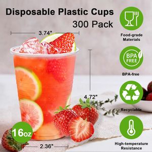 Confezione da 300 Bicchieri di Plastica Trasparenti da 16 oz, Bicchieri Usa e Getta per Feste ed Eventi - Product Image 3