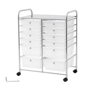 Carrello Portabevande con 12 Cassetti, Telaio in Acciaio Cromato, Organizzatore Mobile Multiuso - Product Image 1