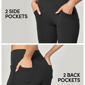 High Waist Flared Leg <b>Yoga</b> <b>Pants</b> With Pockets Full Length Seamless Spandex Nylon Stretch Fitness Trousers - Product Image 4
