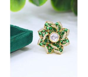 Bague ajustable tendance en laiton plaqué or de haute qualité avec zircon, style ethnique, pour femme, idéale pour les mariages - Product Image 1