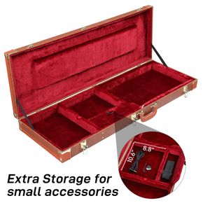 Custodia Portatile Marrone per Chitarra Elettrica, in Pelle PU Quadrata, Stile Burning Fire 170, in Legno Duro e Schiuma PC, per Basso - Product Image 5