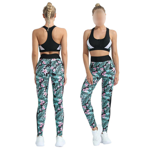 Conjunto Deportivo de Cintura Alta para Mujer, Diseño Floral, Leggings y Bra de Alta Elasticidad para Gimnasio, OEM ODM - Product Image 1