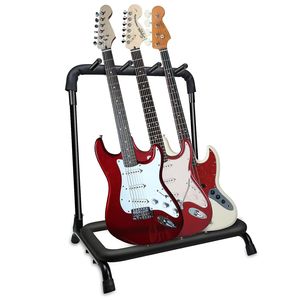 Support de Guitare Triple à 3 Emplacements, Présentoir sur Pied, Rangement Sécurisé, Pliable, Portable, en Métal pour Guitares Électriques, Acoustiques et Flying V - Product Image 1
