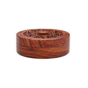 Wooden Round Incense <b>Burner</b> Carved Traditional Design Handmade Tabletop for Indoor Home Decor Living Room Use - Product Image 1