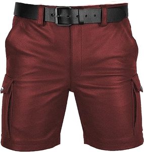 Shorts cargo en cuir véritable pour homme, shorts de club, shorts décontractés avec poches - Product Image 1
