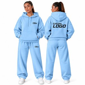 Survêtements en molleton technique en coton de qualité supérieure pour femmes, ensemble deux pièces, couleur unie, survêtement deux pièces surdimensionné personnalisé pour femmes - Product Image 6