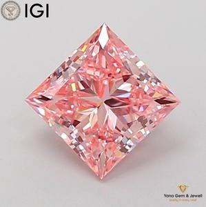 เพชรทรงปริ๊นเซส 1.50 กะรัต สีชมพูสดใส ระดับความสะอาด VVS2 ผลิตในห้องปฏิบัติการด้วยเทคนิค CVD พร้อมใบรับรอง IGI สำหรับเครื่องประดับ - Product Image 1
