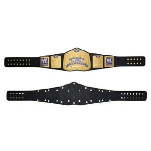 Ceinture de champion WWE avec sangle noire et design doré, titre personnalisable pour les fans et les collectionneurs - Product Image 1