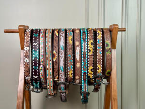 Cinturones florales pintados a mano y mecanizados a mano, cinturones unisex de cuero auténtico hechos a mano, novedad - Product Image 5