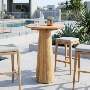 Robi Outdoor <b>Bar</b> <b>Table</b> Modern Solid Teak Wood High Pub Furniture Elegant Conical Pedestal Base For Patio Contemporary Home Decor - Product Image 2