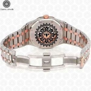 Montre de luxe Charm_Jewells en acier inoxydable, boîtier tonneau, cadran analogique, bracelet en or rose et diamants, mouvement mécanique, mode masculine - Product Image 5