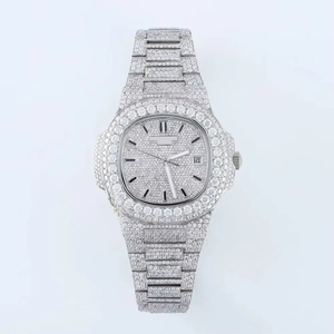 Montre mécanique à cadran glacé, lunette sertie de diamants, boîtier carré, affichage de la date, bracelet, montre-bracelet pour cadeau de luxe - Product Image 3