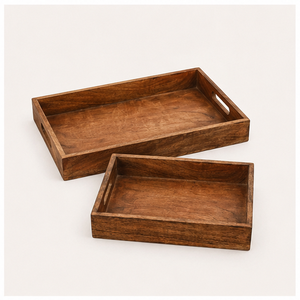 Handcrafted Rectangular Mango Wood Serving <b>Tray</b> With Cutout Handles Durable Rustic Decorative <b>Tray</b> For Coffee Table <b>Breakfast</b> - Product Image 3