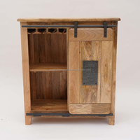Meuble Bar Rustique Style Ferme avec Porte Coulissante, Porte Battante Shaker, Console en Bois Industriel avec Étagères à Vin et Rangement pour Liqueurs, 3 Niveaux 2026