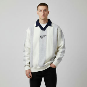 Camiseta Polo de Manga Larga para Hombre con Rayas de Color en Contraste, Corte Holgado, Estilo Fútbol, Tejido de Punto, Logotipo Bordado Personalizado - Product Image 6