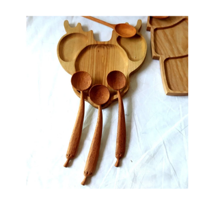 Ensemble de cuillères en bois sculptées à la main, design minimaliste, ustensiles de cuisine réutilisables, cuillère à mélanger en bois naturel, polie à la main - Product Image 1