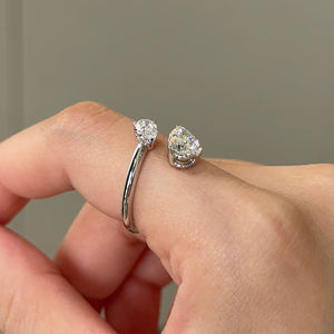 2 Stone Pear Cut Zircon Diamond Trendy Toi Et Moi Style Open Engagement Ring 925 Sterling Silver Wedding Anniversary Party <b>Gift</b> - Product Image 5
