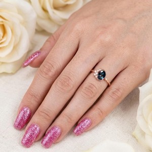 Bague ovale en topaze bleue de Londres, or rose, argent sterling, bague de fiançailles, vente en gros pour femmes - Product Image 3
