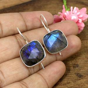 Natural Labradorite Faceted Cushion Shape Earrings 925 Sterling <b>Silver</b> Gemstone Earrings Boho Fashion Jewelry For Women Handmade - Product Image 3