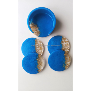 Posavasos brillantes de resina azul océano, vasos coloridos hechos a mano, decoración de mesa brillante elegante, accesorios elegantes - Product Image 1