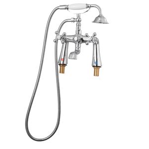 Rubinetto Vintage Cromato Lucido per Vasca con Piedini a Artiglio, Miscelatore Doccia da Pavimento, Doccetta, Finitura Spazzolata - Product Image 1