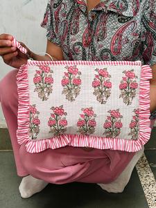 Wholesale Fashion Personalized Name Ruffled Makeup Bag Block Print Cosmetic Pouch for Women - Product Image 2