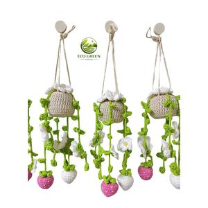 Premium Crochet Hanging Flower Basket Handmade Yarn Blossom Planter Wall Decor Gift for Home Office Cafe Hotel Decoration - Product Image 1