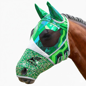 Masque anti-mouches pour chevaux, doux, extensible, protection UV, confortable, avec oreilles, respirant, élastique, avec couvre-yeux en maille - Product Image 2