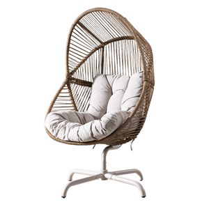 Sedia a dondolo marrone a forma di uovo con seduta imbottita, sedia da interno/esterno per patio con base in metallo - Product Image 4