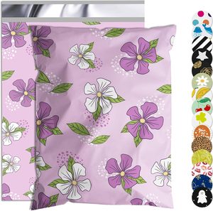 Sacs d'expédition imperméables et résistants aux déchirures pour vêtements, sacs postaux auto-adhésifs robustes avec emballage imprimé de fleurs violettes - Product Image 1