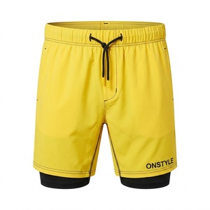 ONSTYLE Men Yellow Beach Shorts Quick Dry Drawstring Waist Solid Color Athletic Swim Trunks with Pockets - Product Image 1