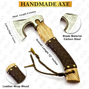Custom Forged Carbon Steel Viking Style Axe <b>Bearded</b> Axe Rose Wood Tomahawk Premium Leather Sheath Best Gift Premium Hammer Axe - Product Image 5