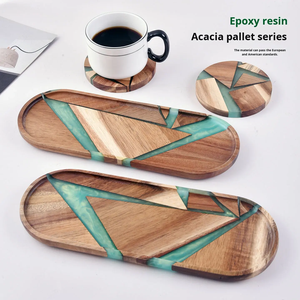 Cross-Border China Epoxy Resin Acacia Wood Nordic High-<b>End</b> Luxury Dessert Tray Oval Solid Wood Cake Plate 10cm Diameter - Product Image 4