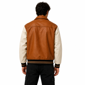 Custom for Brown Plaid Mountain Graphic Reversible Varsity Bomber Jacket Faux Leather Casual Streetwear Style <b>Covered</b> <b>Button</b> - Product Image 4