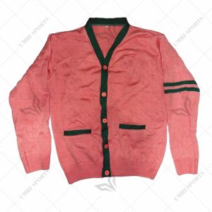 Wholesale Custom Logo Varsity <b>Cardigan</b> Women V Neck Striped Trim 7GG <b>Chunky</b> Wool Acrylic Preppy Sorority Knitwear <b>Cardigan</b> - Product Image 1