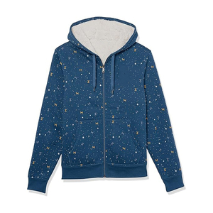 Sweat-shirt à capuche bleu marine à fermeture éclair, coupe classique, motif imprimé, vêtement décontracté d'hiver, 100% polyester, tissu en molleton français tricoté - Product Image 4