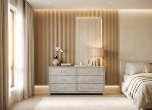 Modern <b>6</b> <b>Drawer</b> Solid Wood Dresser in Gray Panel Design for Bedroom Minimalist Style Freestanding Vietnam Storage Furniture - Product Image 4