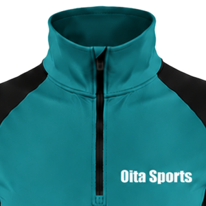 Women Quarter Zip Athletic <b>Top</b> Teal Long Sleeve Fitted Sports Training Shirt High Collar <b>Thumbhole</b> Performance Activewear - Product Image 6