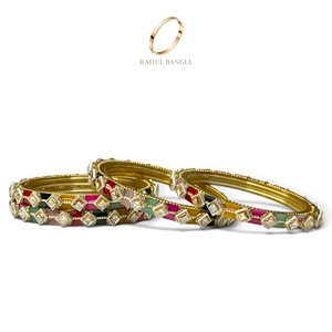 Luxury Multicolour Kashmiri Glass Bangles Set Square <b>Crystal</b> Stones for Bridal Wedding Party Wear Wholesale Jewelry Manufacturer - Product Image 4