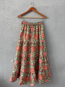 Embrace effortless elegance handcrafted floral tiered long <b>skirt</b> Indian aesthetics and everyday comfort - Product Image 2