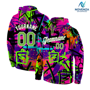 Sudadera Deportiva con Capucha Personalizada con Estampado de Grafiti en Verde Neón y Blanco de Novenza - Product Image 3