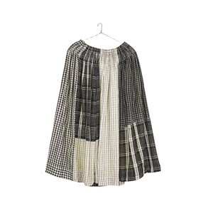 Jupe plissée à taille empire élastique en soie et laine douce et respirante, à carreaux, imprimée, tissée à la main, pour le printemps - Product Image 1