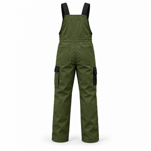 Salopette de travail pour hommes à marque privée, avec bretelles contrastantes, bretelles réglables, empiècements aux genoux, poches cargo, uniforme d'entretien - Product Image 3