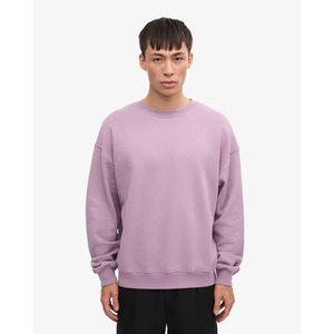 Sudadera de cuello redondo extragrande para hombre, color morado sólido, estilo minimalista, tejida en algodón, para otoño. - Product Image 1